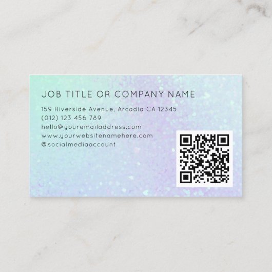 Carte De Visite Faux Hologramme Signature Script moderne Code QR (Dos)