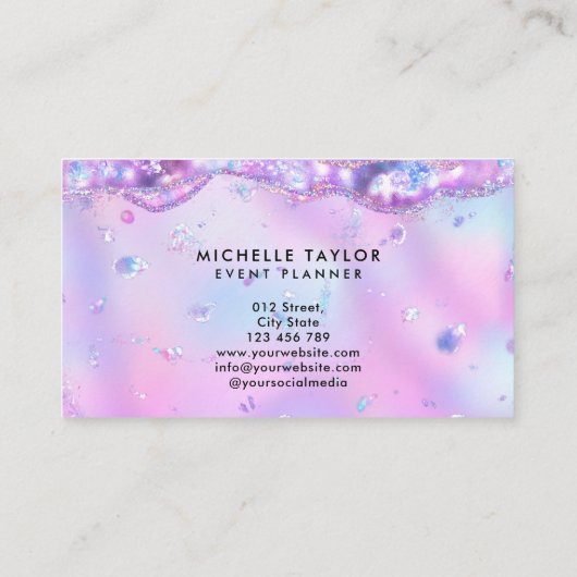 Carte De Visite faux holographe iridescente opal pierre élégant lo (Dos)