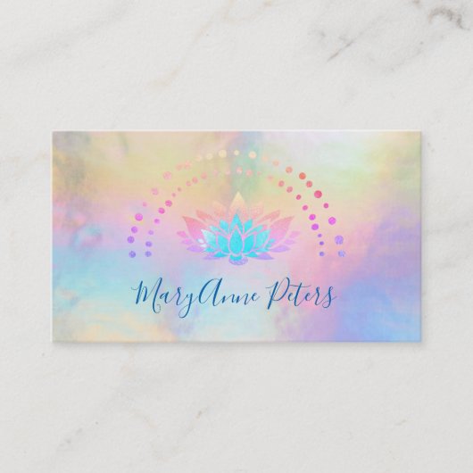 Carte De Visite FAUX holographique arc-en-ciel couleurs lotus logo (Devant)