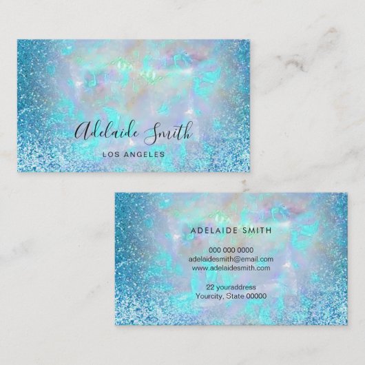 Carte De Visite FAUX holographique bleu parties scintillant élégan (Devant / Derrière)