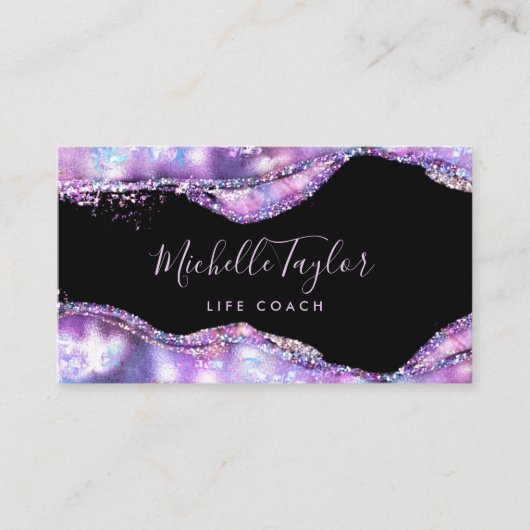 Carte De Visite faux holographique iridescente opal pierre élégant (Devant)