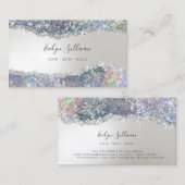 Carte De Visite Faux iridescente argent feuille parties scintillan (Devant / Derrière)