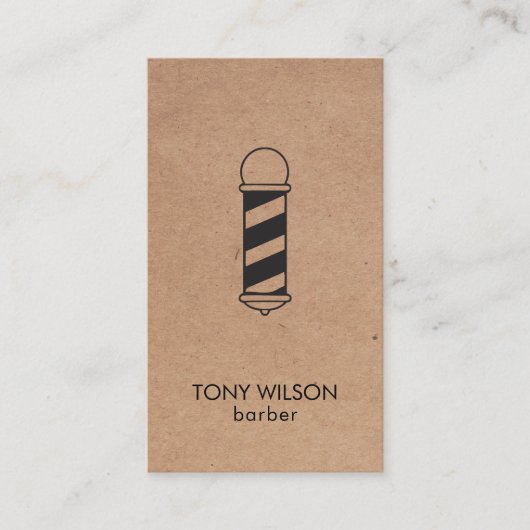 Carte De Visite Faux Kraft Blanc QR Code Barber Poteau Salon (Devant)