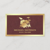 Carte De Visite Faux Leather Music Enseignant Drummer Gold Drummer (Devant)
