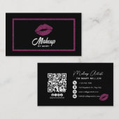 Carte De Visite Faux Levres Pailletées Rose Code QR Maquilleuse (Devant / Derrière)