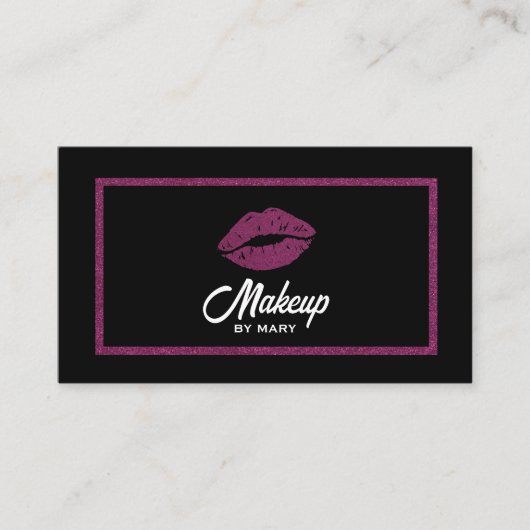 Carte De Visite Faux Levres Pailletées Rose Code QR Maquilleuse (Devant)