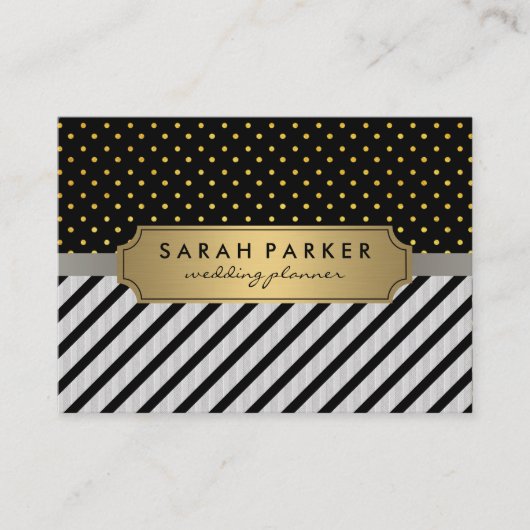 Carte De Visite Faux Linen Black Stripes Pois (Devant)