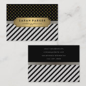 Carte De Visite Faux Linen Black Stripes Pois (Devant / Derrière)