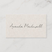 Carte De Visite Faux Linen moderne Signature Nom du script (Devant)