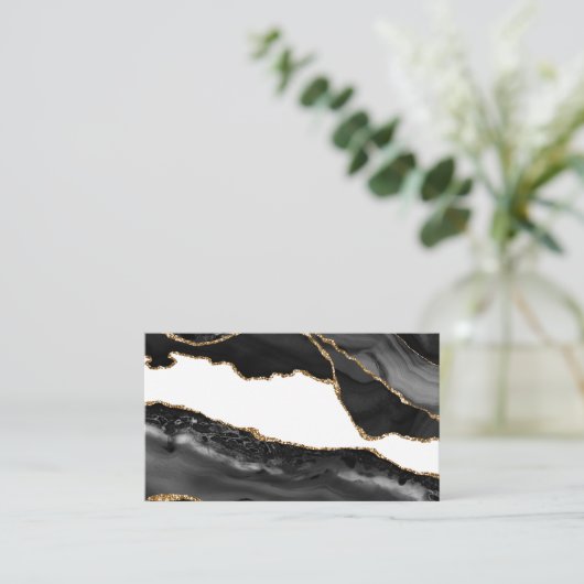 Carte De Visite Faux Marblé Agate Black Stone Luxe (Debout devant)