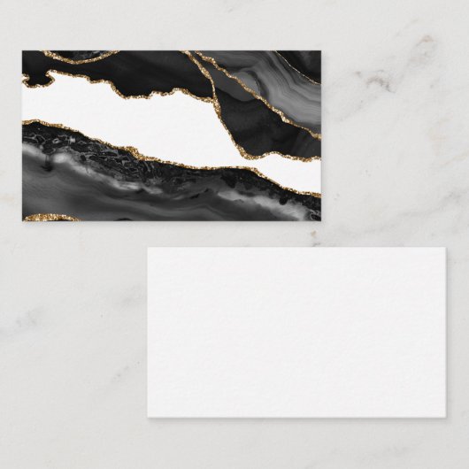 Carte De Visite Faux Marblé Agate Black Stone Luxe (Devant / Derrière)
