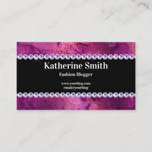Carte De Visite Faux marbre violet et blogueuse de mode aux strass
