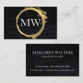 Carte De Visite Faux Metallic Gold Velvet Noir avec Monogramme (Devant / Derrière)