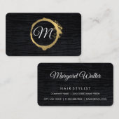 Carte De Visite Faux Metallic Gold Velvet Noir avec Monogramme (Devant / Derrière)