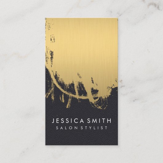 Carte De Visite Faux Métallic Or Brossé Cuir Impression (Devant)