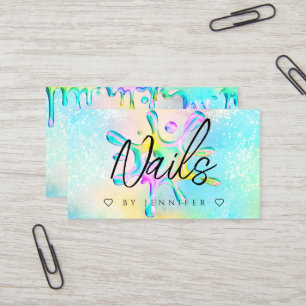 Carte De Visite Faux Ongles Vernis Éclaboussures Paillettes Hologr