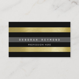 Carte De Visite faux or & bandes noires . rayures modernes