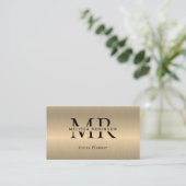 Carte De Visite Faux Or Métal Brossé Noir Monogramme Code QR (Debout devant)
