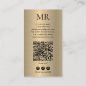 Carte De Visite Faux Or Métal Brossé Noir Monogramme Code QR (Dos)