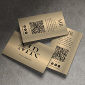 Carte De Visite Faux Or Métal Brossé Noir Monogramme Code QR