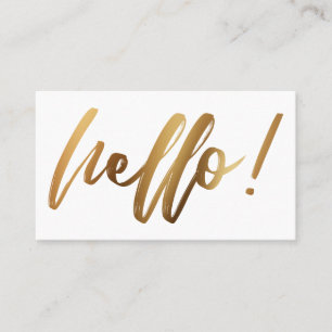 Carte De Visite Faux or ombré Hello écrit à la main sur fond blanc