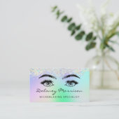 Carte De Visite Faux paillettes holographiques yeux code QR Microb (Debout devant)