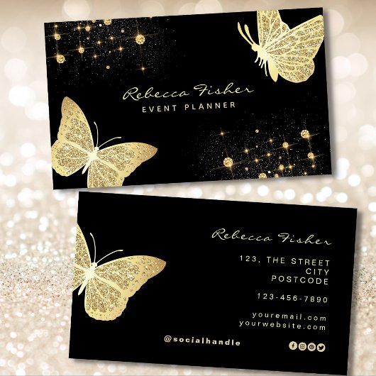 Carte De Visite Faux Pale Ivory Gold Butterfly Sparkle