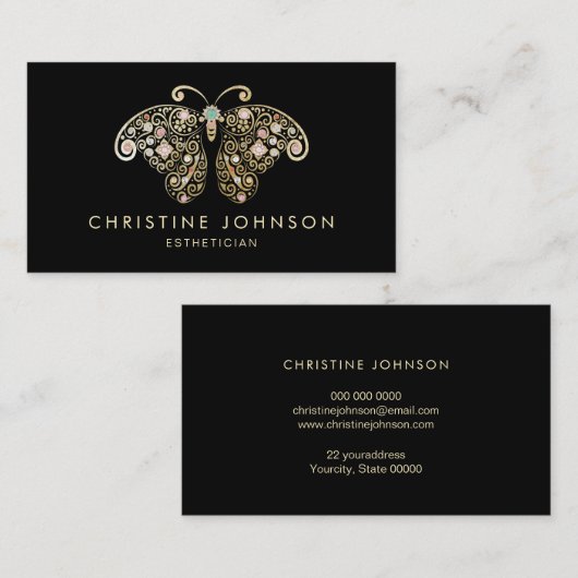 Carte De Visite ・ faux papillon de feuille d'or (Devant / Derrière)