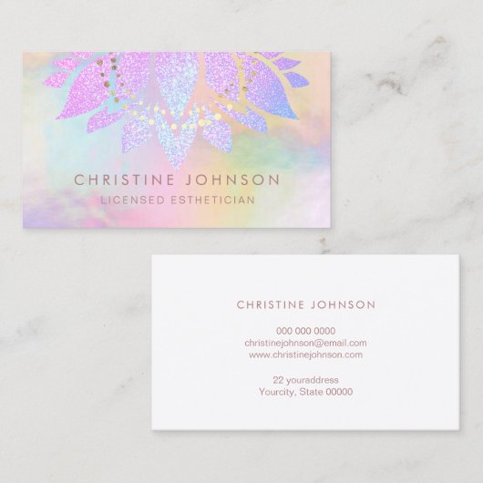 Carte De Visite Faux parties scintillant arc-en-ciel lotus violet (Devant / Derrière)
