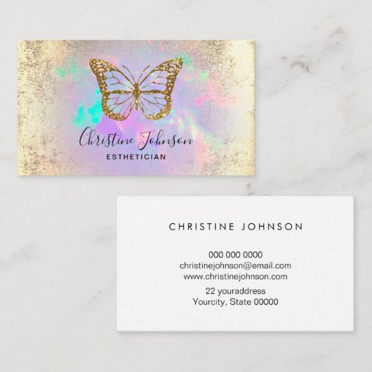 Carte De Visite faux parties scintillant d'or papillon sur gemston (Devant / Derrière)