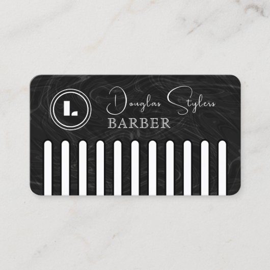 Carte De Visite Faux peigne noir avec logo barbier (Devant)