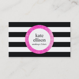 Carte De Visite Faux Pink Sequin Noir et Blanc Striped Beauté