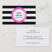Carte De Visite Faux Pink Sequin Noir et Blanc Striped Beauté (Devant / Derrière)