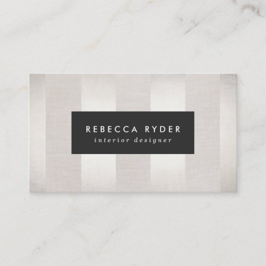 Carte De Visite Faux rayé élégant Argent et lin Beige (Devant)