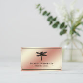 Carte De Visite Faux Rose d'or Foil Dragonfly moderne (Debout devant)