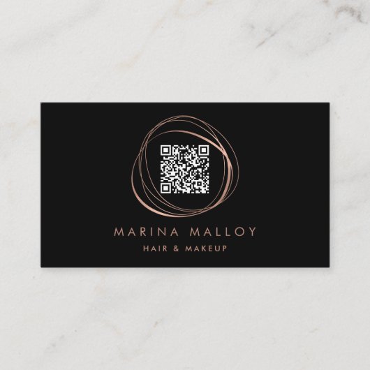 Carte De Visite Faux Rose Gold Abstrait Circle QR Code (Devant)
