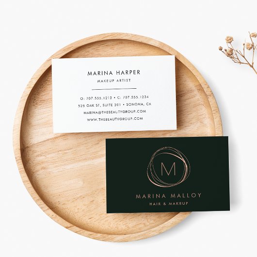 Carte De Visite Faux Rose Gold & Forest Abstrait