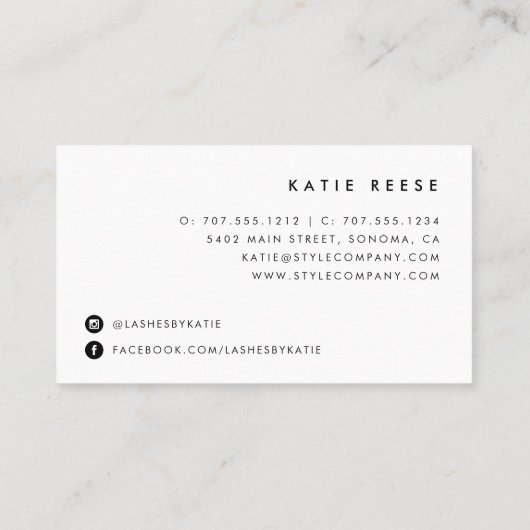 Carte De Visite Faux Rose Gold Lashes & Brows Beauté (Dos)