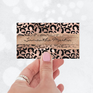 Carte De Visite Faux rose gold pailleté coup de pinceau léopard