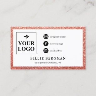 Carte De Visite Faux Rose Gold Parties scintillant Logo des média
