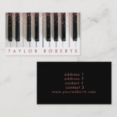 Carte De Visite faux rose or rose points musique pianiste (Devant / Derrière)