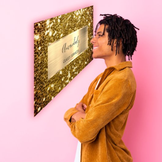 Carte De Visite Faux Sepia Gold Parties scintillant QR Code Logo M