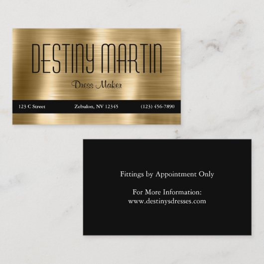 Carte De Visite Faux Shiny Metally Gold Black Contact Bar (Devant / Derrière)