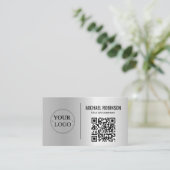 Carte De Visite Faux Silver Business Logo QR Code Professionnel (Debout devant)
