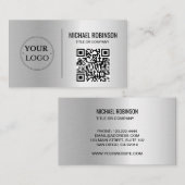 Carte De Visite Faux Silver Business Logo QR Code Professionnel (Devant / Derrière)