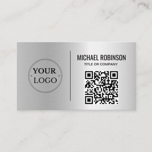 Carte De Visite Faux Silver Business Logo QR Code Professionnel (Devant)