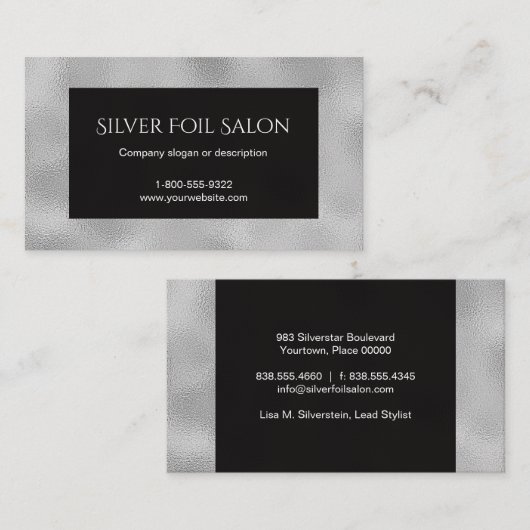Carte De Visite Faux Silver Foil en noir (Devant / Derrière)