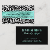 Carte De Visite Faux Silver Foil Leopard Spot Aqua Brush Strot (Devant / Derrière)