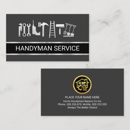 Carte De Visite Faux Silver Handyman Tools Layer (Devant / Derrière)