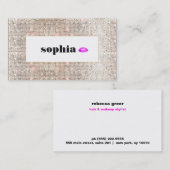 Carte De Visite Faux Silver Sequin Hot Rose Lips Beauté (Devant / Derrière)